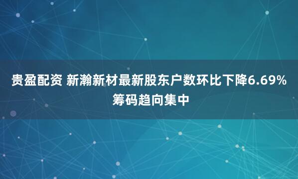 贵盈配资 新瀚新材最新股东户数环比下降6.69% 筹码趋向集中